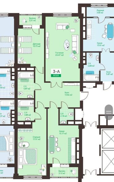 Продажа квартир: 2 комнаты, 95 м², Элитка, 8 этаж, ПСО (под самоотделку)