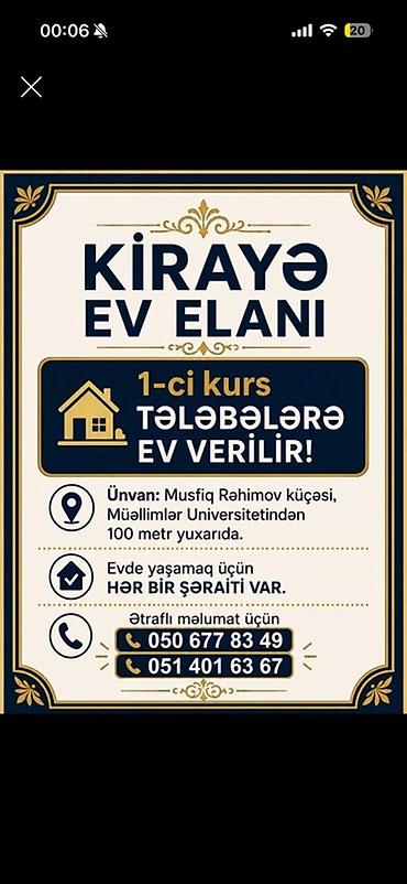 varovskide ucuz evler: Kirayə ev elanıdır. 1-ci kurs tələbələrinə ev verilir. Ünvan: Musfiq — 1