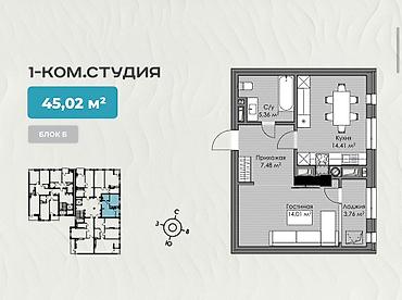 Продажа квартир: 1 комната, 45 м², Кок-Жар ж/м Элитка, 5 этаж, ПСО (под самоотделку) — 3