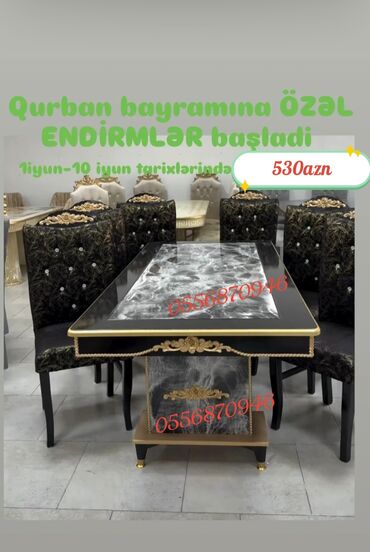 Masa və oturacaq dəstləri: Qonaq otağı üçün, Yeni, Açılmayan, Dördbucaq masa, 6 stul — 19