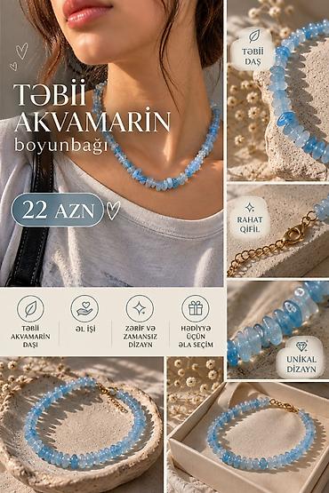 Колье: Təbii akvamarin daşından əl işi boyunbağı Təbii akvamarin daşlarından — 2