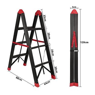 №: 11163 Məhsulun adı: 3-bölməli nərdivan, qara/qırmızı, 88 x 44 x 119