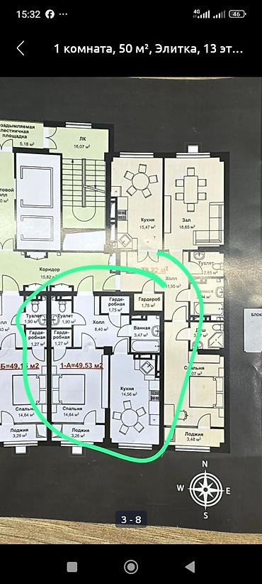 Продажа квартир: 1 комната, 53 м², Элитка, 13 этаж, Готовая ПСО (под самоотделку) — 8