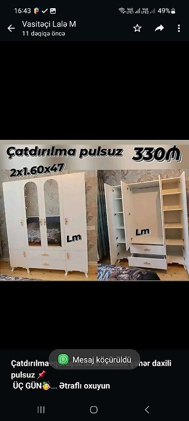 Шкафы на заказ: *Çatdırılma+quraşdırılma xidməti şəhər daxili pulsuz* 📌 *ÜÇ GÜN🥳* — 1