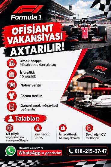 Ofisiant tələb olunur, Restoran, Gündəlik ödəniş, 18-29 yaş, 1-2 illik təcrübə lalafo.az -da Ofisiant tələb olunur, Restoran, Gündəlik ödəniş, 18-29 yaş, 1-2 illik təcrübə