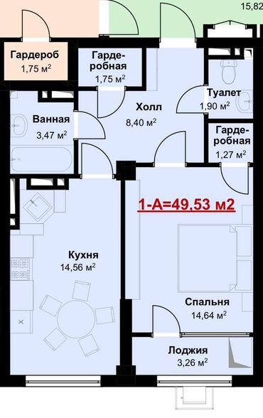 купить квартиру в строящемся доме: 1 комната, 49 м², Элитка, 2 этаж, ПСО (под самоотделку)