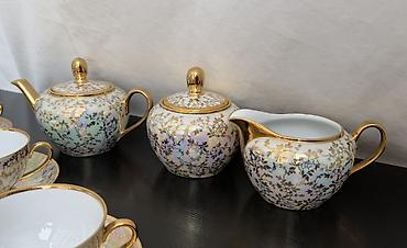 cay: Çay dəsti, rəng - Qızılı, Farfor, 10 nəfərlik, Almaniya — 2
