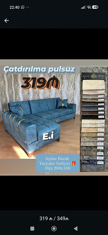 Açılan-bazalı L formalı divan - Ölçü: 260 x 160 sm - Mexanizm: açılan