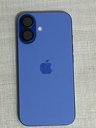 телефоны кнопачные: IPhone 16, Колдонулган, 128 ГБ, Көк, Заряддоочу түзүлүш, Коргоочу айнек, Каптама, 100 %