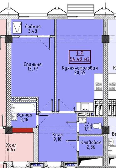 kant flat: 1 комната, 54 м², ул. Алматинка / Чуй Элитка, 16 этаж, ПСО (под самоотделку) — 4