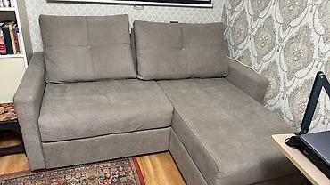 Künc divan – sağ tərəfli şezlonqla - Rəng: boz (neytral ton, müxtəlif