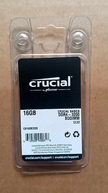 crucial: Operativ yaddaş (RAM) Crucial, 16 GB, 3200 Mhz, DDR4, Noutbuk üçün, Yeni — 1