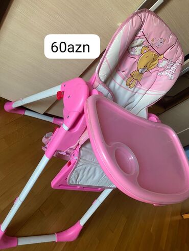 детская надувная горка: Uşaq yemək stulu - Rəng: çəhrayı-ağ - Yumşaq yastıqlı oturacaq