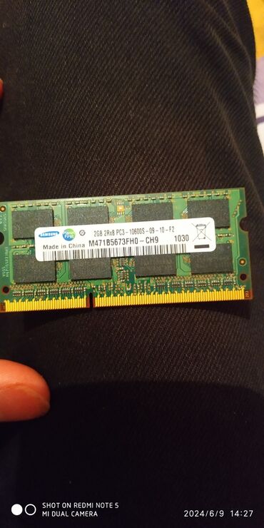 samsung notbuk: Operativ yaddaş (RAM) Samsung, 2 GB, 1600 Mhz, DDR3, Noutbuk üçün, İşlənmiş