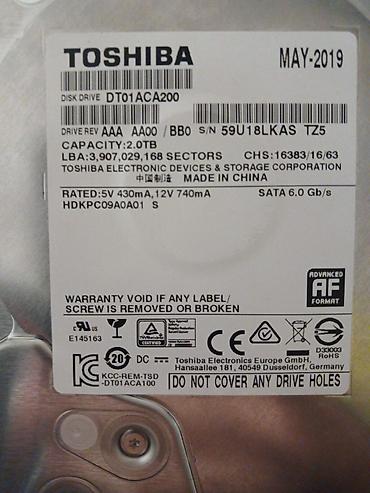 notbuk toshiba: Toshiba 3.5" HDD – DT01ACA200 - Tutumu: 2 TB - İnterfeys: SATA 6.0 — 2