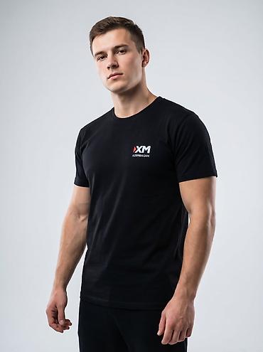 Kişi geyimləri: Qara rəngli kişi T‑şörtü – XM Azerbaijan loqolu - Model: qısaqol — 1