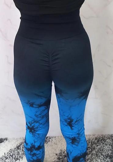 Helanke, biciklistički šortsevi: Ženske helanke sa visokim strukom u crno-plavoj tie-dye boji. Helanke — 1