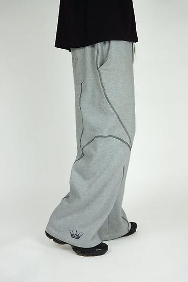 kiwi geyimi: Unisex boz rəngli geniş kəsimli sweatpants - Parça: yumşaq, qalın — 3