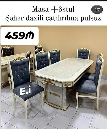 ber ber stolu: Qonaq otağı üçün, Yeni, Açılmayan, Dördbucaq masa, 6 stul — 1