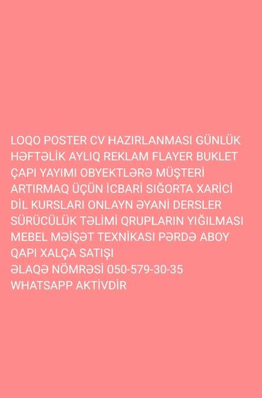 Poster CV HAZIRLANMASI Aylıq günlük həftəlik reklam whatsapp