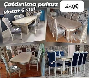 60 70 masa: Qonaq otağı üçün, Yeni, Açılmayan, Dördbucaq masa, 6 stul — 1