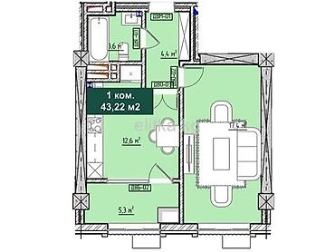 квартира черемушка: 1 комната, 43 м², 1000 мелочей Элитка, 14 этаж, ПСО (под самоотделку) — 7