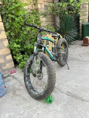 bas gitara: Yaşıl və qara rənglərdə olan bu fat bike, geniş təkərləri sayəsində