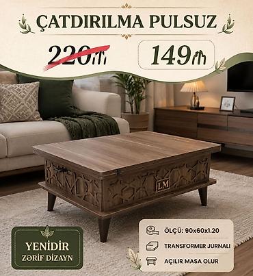 Düz masa, Transformer, Təkərsiz, Teksturalı laminat, Zəmanətsiz, Pulsuz quraşdırılma