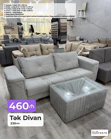 Divanlar: Tək divan – 230 sm - Ölçü: uzunluq təxminən 230 sm - Rəng: açıq boz — 1