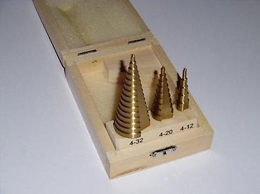 Burgije: Set stepenastih burgija – 3 komada u drvenoj kutiji - Tip: stepenaste — 3