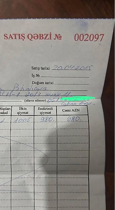melisa: Matras, əla vəziyyətdədir. 600 man (980 man alınıb). Ünvan 20 yanvar — 2