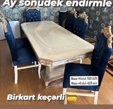 delloro mebel stol stul: Qonaq otağı üçün, Yeni, Açılmayan, Dördbucaq masa, 6 stul, Azərbaycan