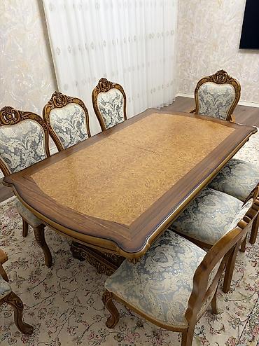 parca bez: Qonaq otağı üçün, İşlənmiş, Açılan, Dördbucaq masa, 8 stul — 2
