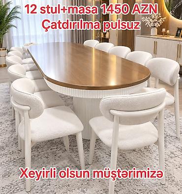 12 stul + masa dəsti - Komplekt: 1 ədəd böyük oval masa və 12 ədəd