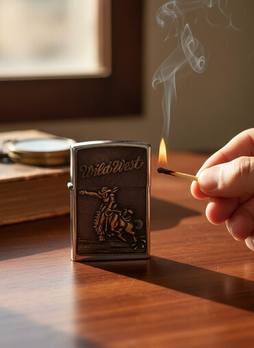 Qəlyan, vayp və aksesuarları: Zippo benzinli alışqan – Wild West temalı - Brend: Zippo (Bradford — 3