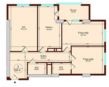 3 korona: Montin, 3 otaqlı, Yeni tikili, 105 kv. m — 5
