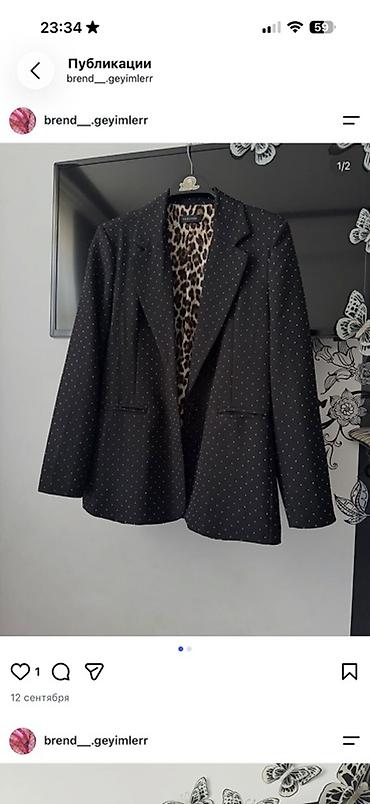 Qadın dəbli bleizer - Rəng: qara, xırda ağ nöqtəli (polka-dot) - Düz