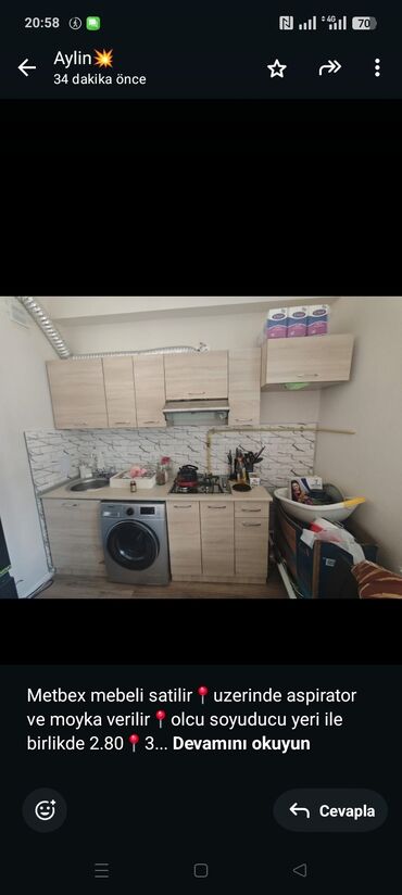 Шкафы: Metbex mebeli satilir📍uzerinde aspirator ve moyka verilir📍olcu