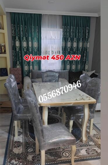 Masa və oturacaq dəstləri: Qonaq otağı üçün, Yeni, Açılmayan, Dördbucaq masa, 6 stul — 2