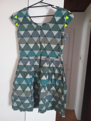 prugasta haljina: S (EU 36), bоја - Maslinasto zelena, Drugi stil, Kratkih rukava