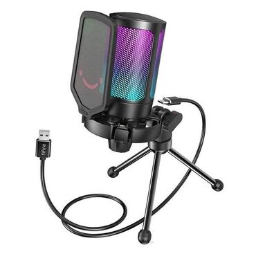 usb микрофон для студии: Fifine A6V RGB Black Градиентный RGB и быстрое отключение звука - при