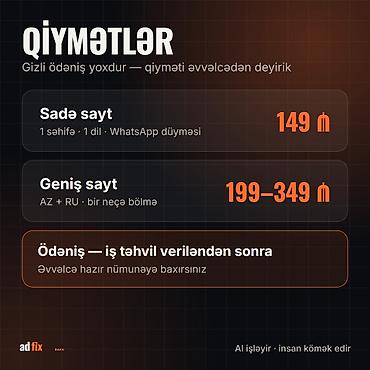 internet is: Biznesiniz üçün sayt — 149 ₼-dən, 3 günə hazır. Kafe, salon, klinika — 4