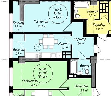 джидда: 1 комната, 44 м², Шлагбаум Элитка, 4 этаж, ПСО (под самоотделку) — 3