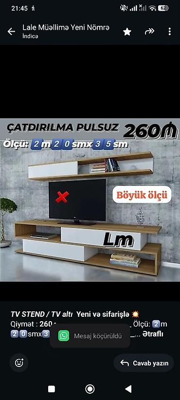 kamot: _*TV STEND / TV altı*_ *Yeni və sifarişlə* 💥 Qiymət : *260₼* — 3