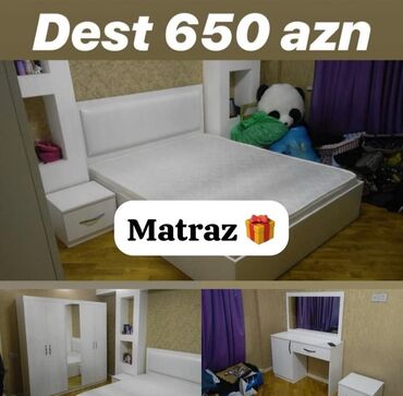 2 спальная кровать: 2 односпальные кровати, Шкаф, Трюмо, 2 тумбы, Азербайджан, Новый