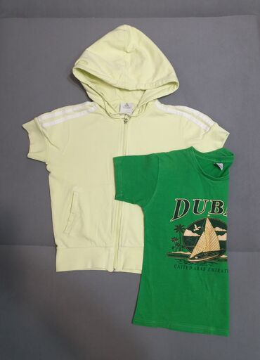 футболка детский: Детский топ, рубашка, цвет - Зеленый, Б/у
