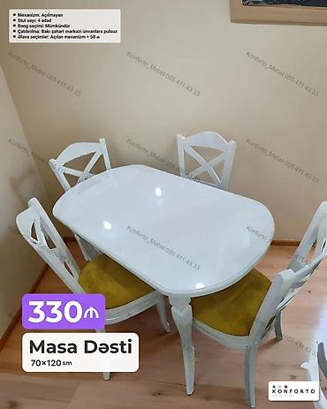Məhsul: Masa Dəsti • Ölçü: 70 × 120 sm • Komplekt: 1 masa + 4 stul lalafo.az -da — 1 Məhsul: Masa Dəsti • Ölçü: 70 × 120 sm • Komplekt: 1 masa + 4 stul — 1