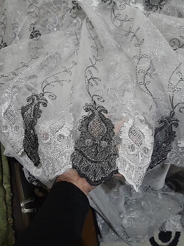 hermes tekstil: Tül pərdə parçası – gümüşü-boz tonlarda, naxışlı - Material: incə — 3