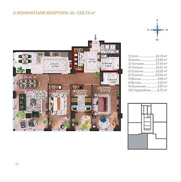 157: 3 комнаты, 158 м², Ала-Арча ТРЦ Элитка, 10 этаж, ПСО (под самоотделку) — 2