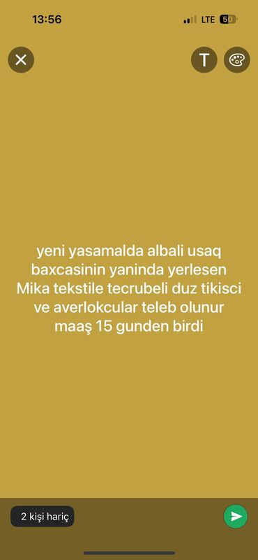 iş elanları yasamal: Швея требуется, 3-5 лет опыта, Сменный график, 10 дней оплата